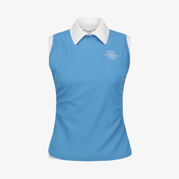 여성 사우스크로스 니트라이크 슬리브리스 카라 티셔츠_블루