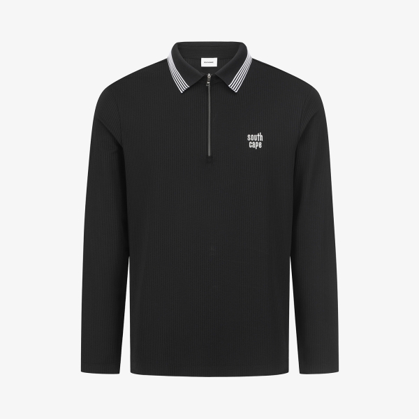 사우스케이프 남성 스트라이프 카라 집업 티셔츠_블랙