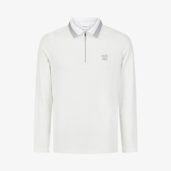 사우스케이프 남성 스트라이프 카라 집업 티셔츠_화이트