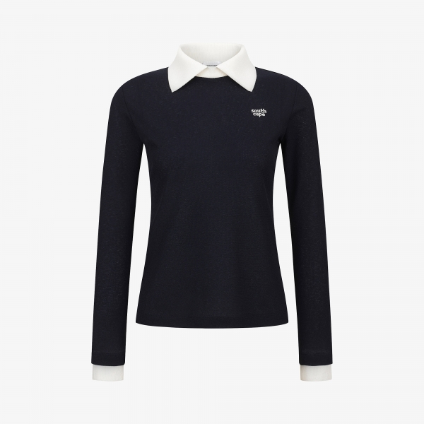 사우스케이프 여성 니트라이크 카라 롱슬리브 티셔츠_네이비