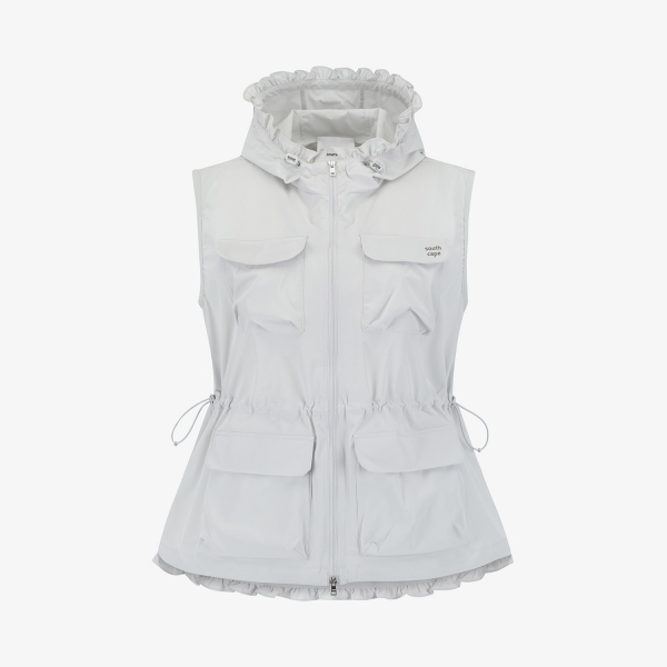 사우스케이프 여성 후드 스트링 베스트 점퍼_라이트 그레이