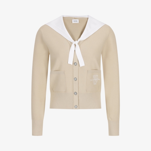 여성 사우스크로스 세일러 카라 니트 가디건_베이지