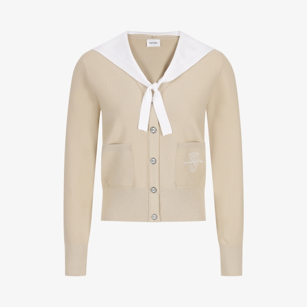 여성 사우스크로스 세일러 카라 니트 가디건_베이지