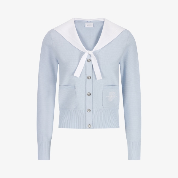 여성 사우스크로스 세일러 카라 니트 가디건_블루