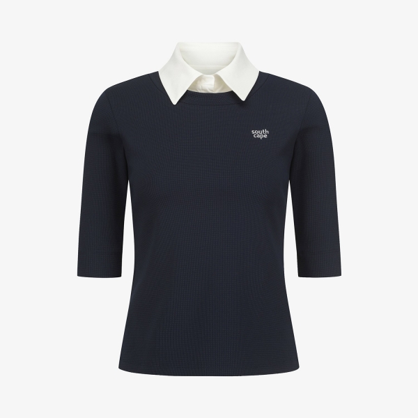 사우스케이프 여성 레이어드 카라 티셔츠_다크 네이비