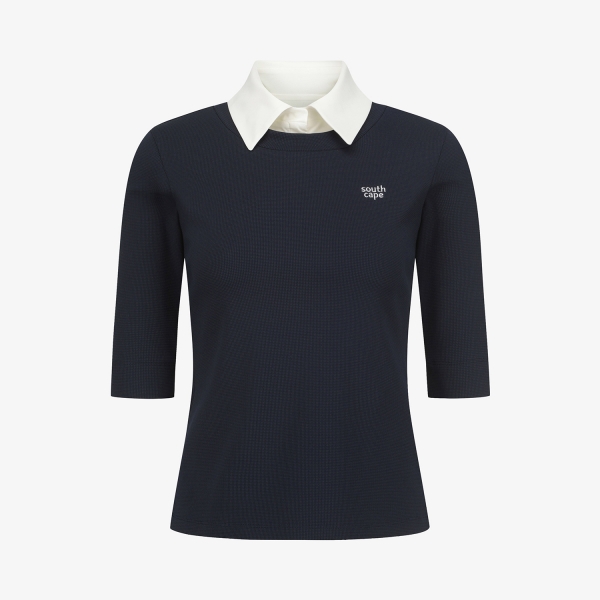 사우스케이프 여성 레이어드 카라 티셔츠_다크 네이비