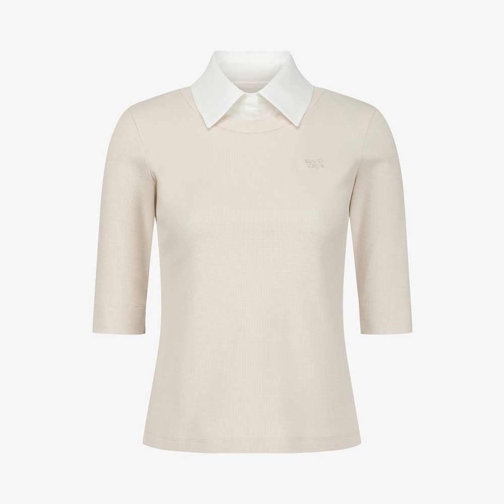 사우스케이프 여성 레이어드 카라 티셔츠_라이트 베이지