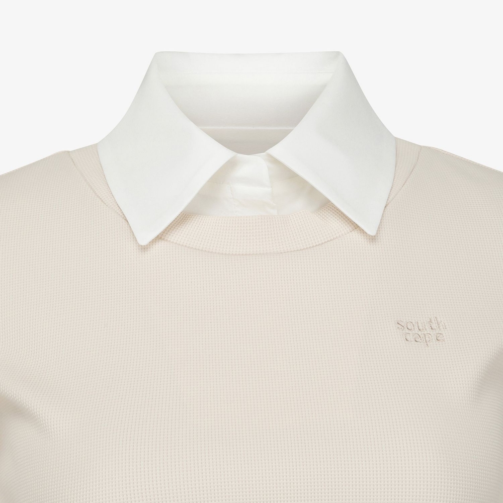 사우스케이프 여성 레이어드 카라 티셔츠_라이트 베이지