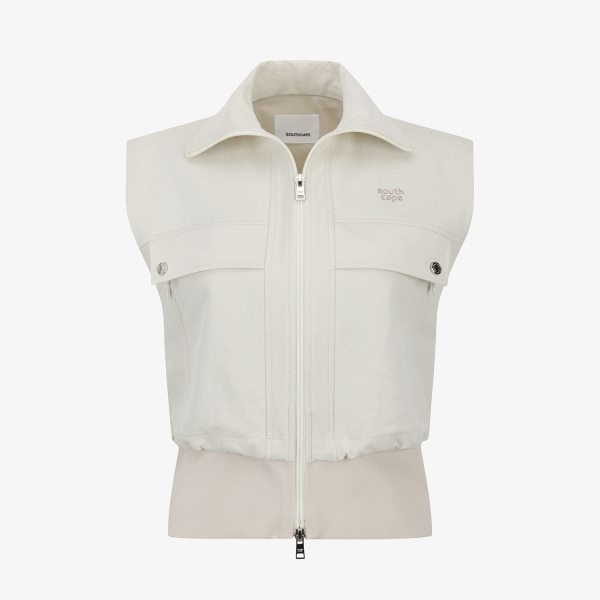 사우스케이프 여성 데님라이크 베스트 점퍼_라이트 베이지