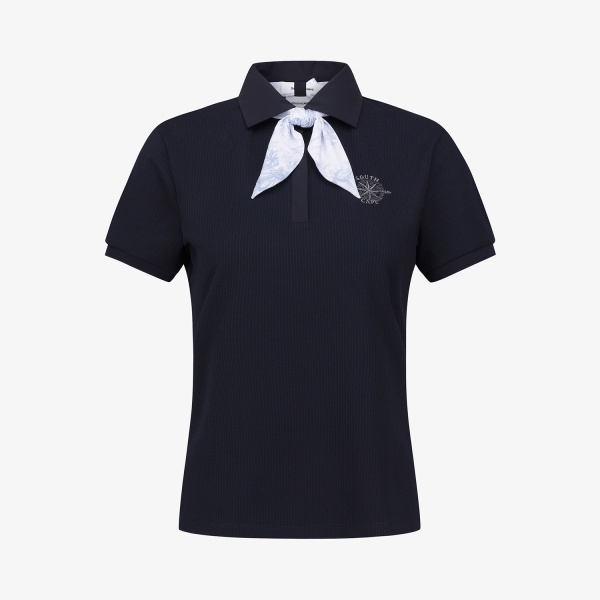 여성 사우스크로스 스카프 포인트 시어서커 카라 티셔츠_네이비