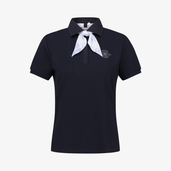 여성 사우스크로스 스카프 포인트 시어서커 카라 티셔츠_네이비