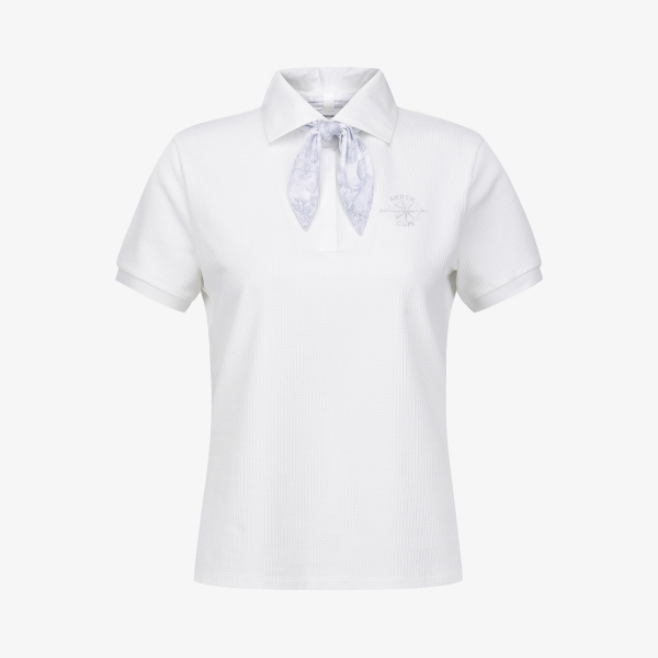 여성 사우스크로스 스카프 포인트 시어서커 카라 티셔츠_화이트