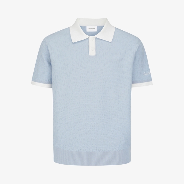 사우스케이프 남성 로고 조직 반팔 니트 티셔츠_라이트 블루