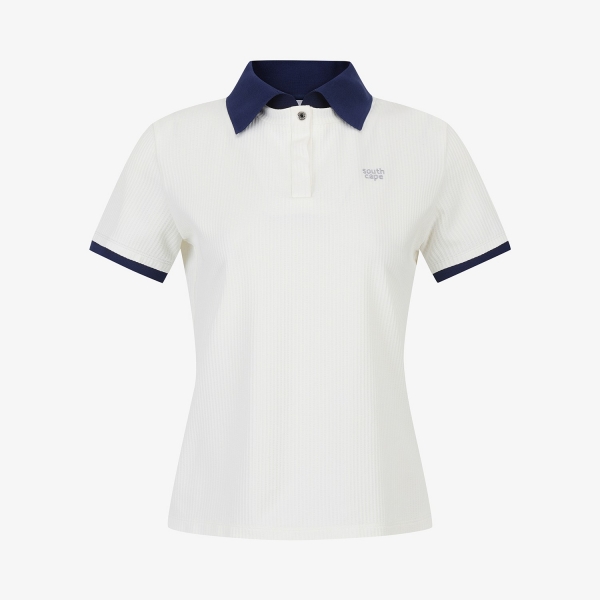 사우스케이프 여성 쿨터치 골지 배색 카라 티셔츠_화이트