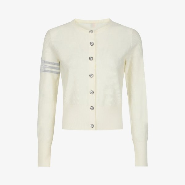 여성 사우스크로스 라운드넥 니트 가디건_크림