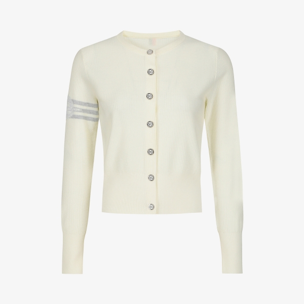 여성 사우스크로스 라운드넥 니트 가디건_크림