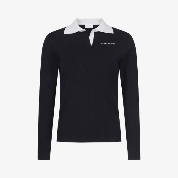 사우스케이프 여성 골지 카라 롱슬리브 니트_네이비