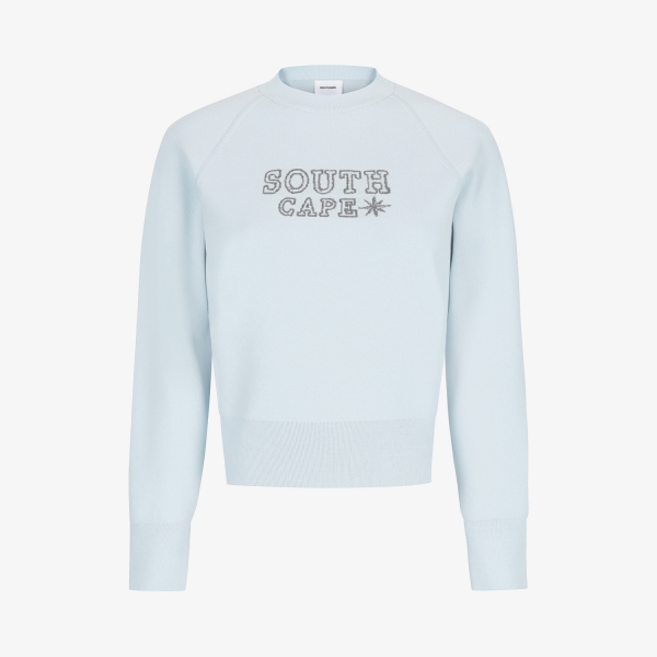 사우스케이프 여성 로고 포인트 니트 풀오버_라이트 블루
