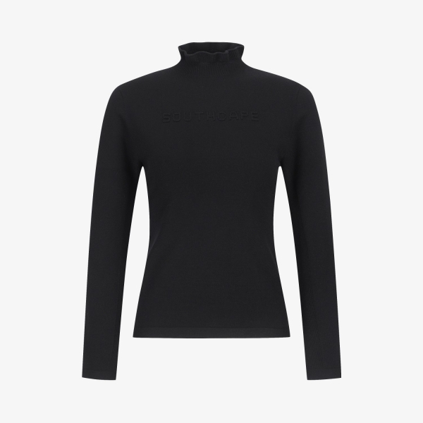 사우스케이프 여성 홀가먼트 로고 하이넥 니트 풀오버_블랙