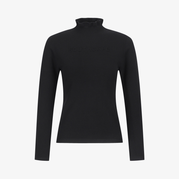 사우스케이프 여성 홀가먼트 로고 하이넥 니트 풀오버_블랙