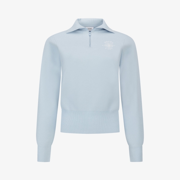 여성 사우스크로스 하프 집업 카라 니트 풀오버_블루