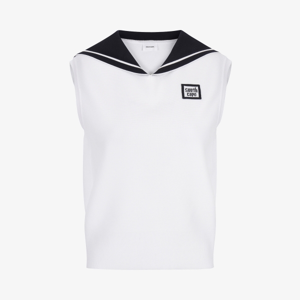 사우스케이프 여성 세일러 카라 니트 베스트_화이트