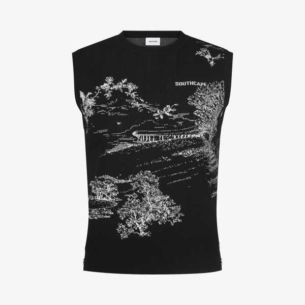 사우스케이프 여성 남해 헤리티지 프린트 니트 베스트_블랙
