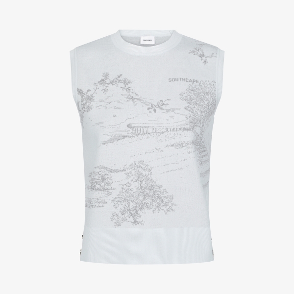 사우스케이프 여성 남해 헤리티지 프린트 니트 베스트_라이트 블루