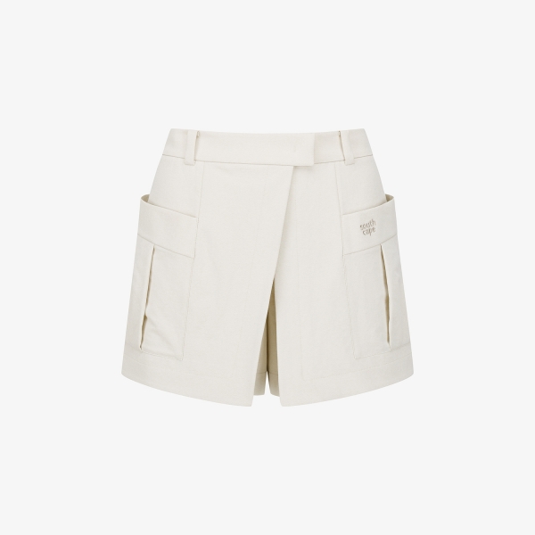 사우스케이프 여성 데님라이크 아웃포켓 스커트_라이트 베이지