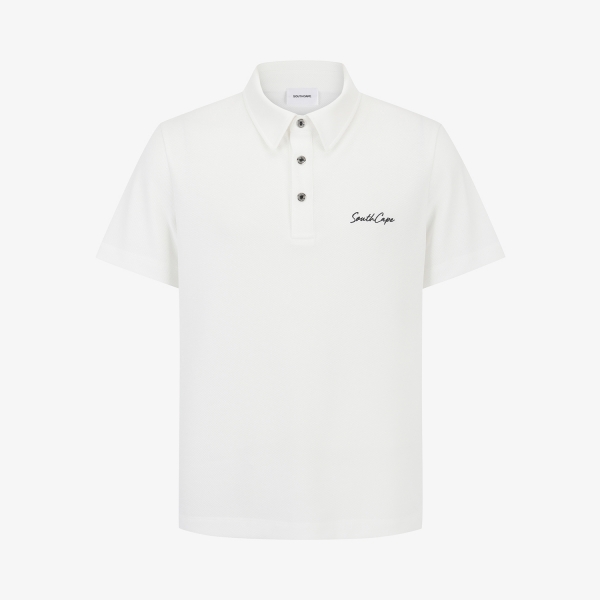 사우스케이프 남성 아트웍 반팔 카라 티셔츠_화이트
