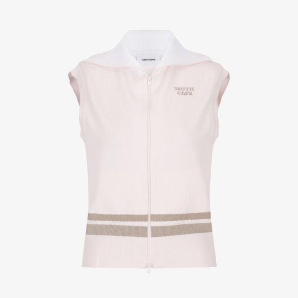 여성 사우스크로스 세일러 카라 니트 집업 베스트_라이트 핑크