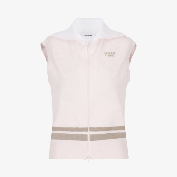 여성 사우스크로스 세일러 카라 니트 집업 베스트_라이트 핑크