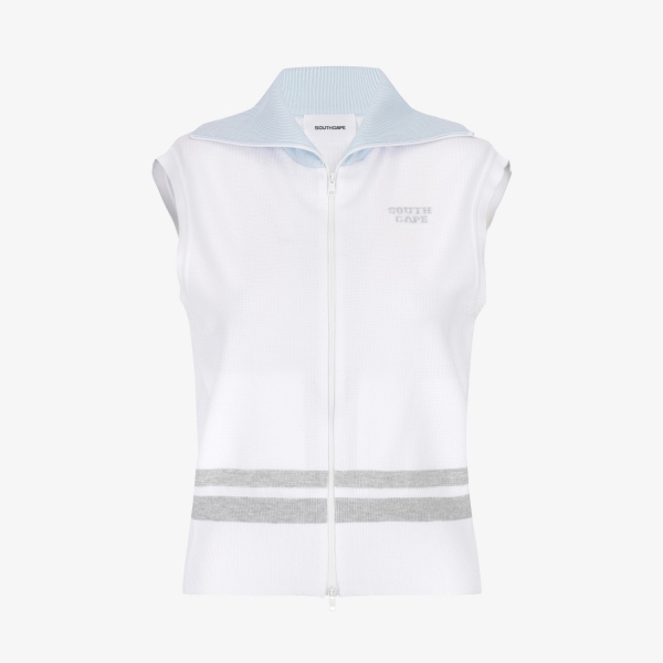 여성 사우스크로스 세일러 카라 니트 집업 베스트_화이트