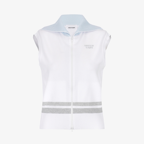 여성 사우스크로스 세일러 카라 니트 집업 베스트_화이트