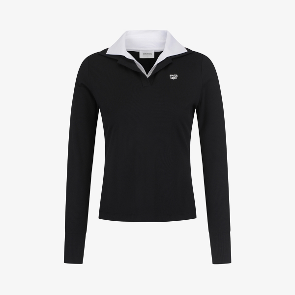 사우스케이프 여성 쿨터치 레이어드 카라 티셔츠_블랙