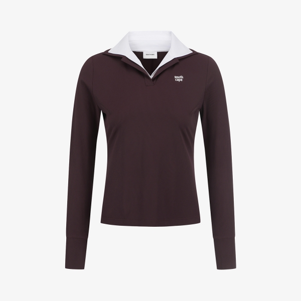 사우스케이프 여성 쿨터치 레이어드 카라 티셔츠_브라운