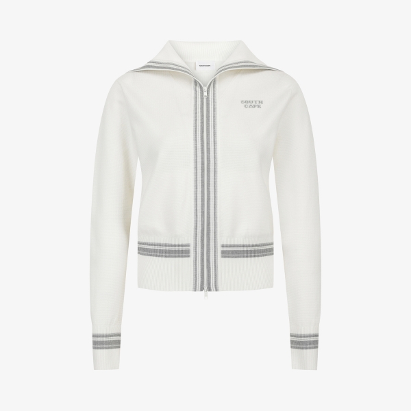 사우스케이프 여성 세일러 카라 스트라이프 니트 집업 가디건_아이보리