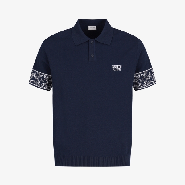 남성 사우스크로스 소매 패턴 카라 반팔 니트_네이비