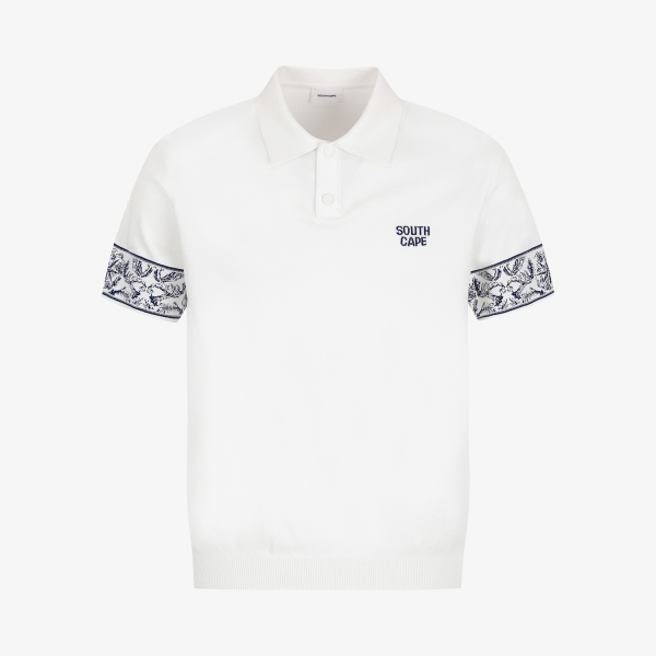 남성 사우스크로스 소매 패턴 카라 반팔 니트_화이트