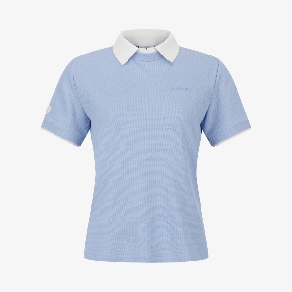 사우스케이프 여성 와플 텍스처 배색 카라 티셔츠_블루