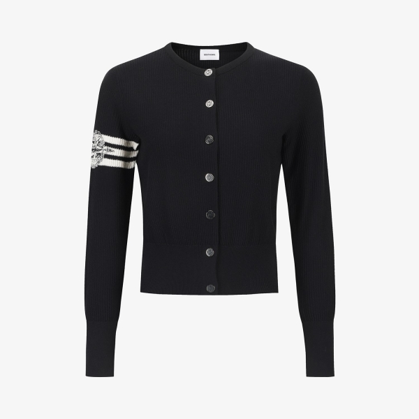 여성 사우스크로스 라운드넥 니트 가디건_블랙