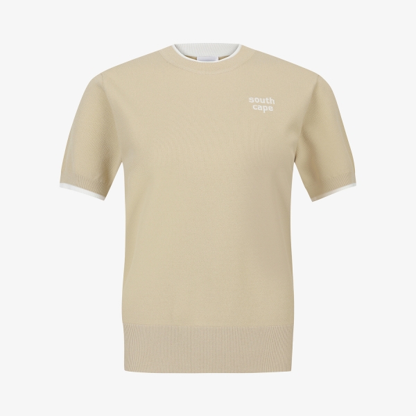 사우스케이프 여성 배색 라운드 니트_베이지