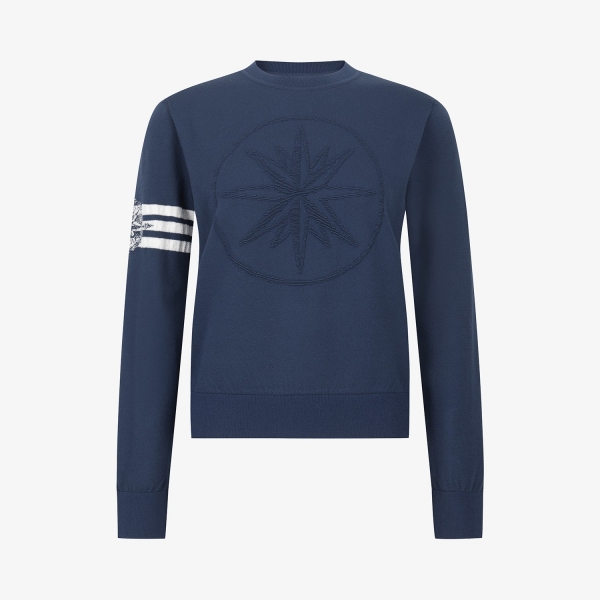 여성 사우스크로스 엠보 라운드 니트_네이비