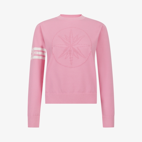 여성 사우스크로스 엠보 라운드 니트_핑크