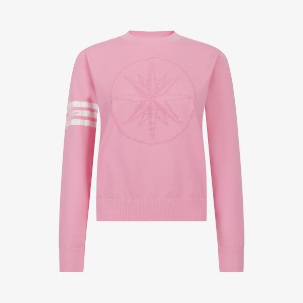 여성 사우스크로스 엠보 라운드 니트_핑크