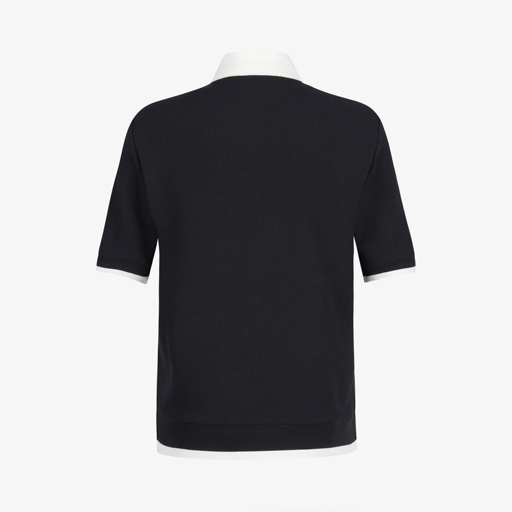 사우스케이프 여성 배색 카라 피케 티셔츠_블랙