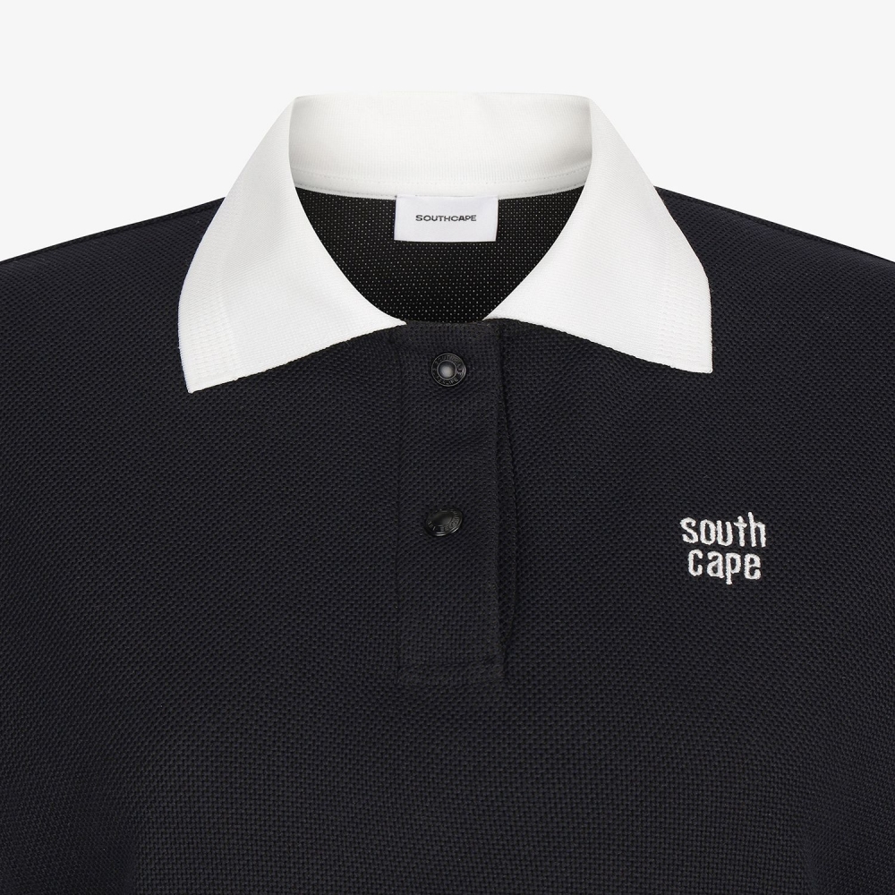 사우스케이프 여성 배색 카라 피케 티셔츠_블랙
