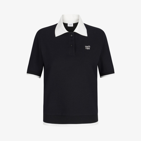 사우스케이프 여성 배색 카라 피케 티셔츠_블랙