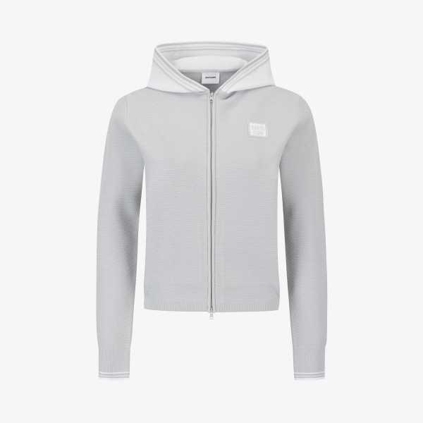 사우스케이프 여성 배색 로고 후드 니트 가디건_라이트 그레이