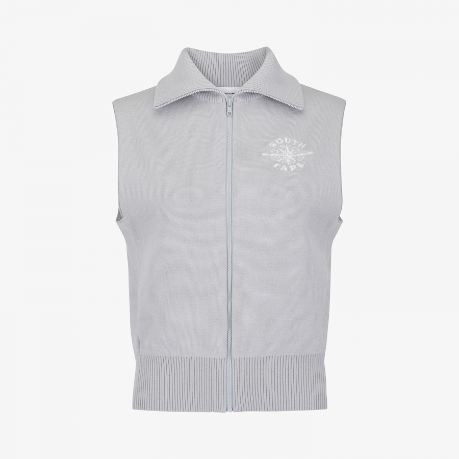 여성 사우스크로스 울 하프넥 집업 니트 베스트_그레이